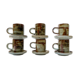 6 cups and under cups in vintage enamelled stoneware
