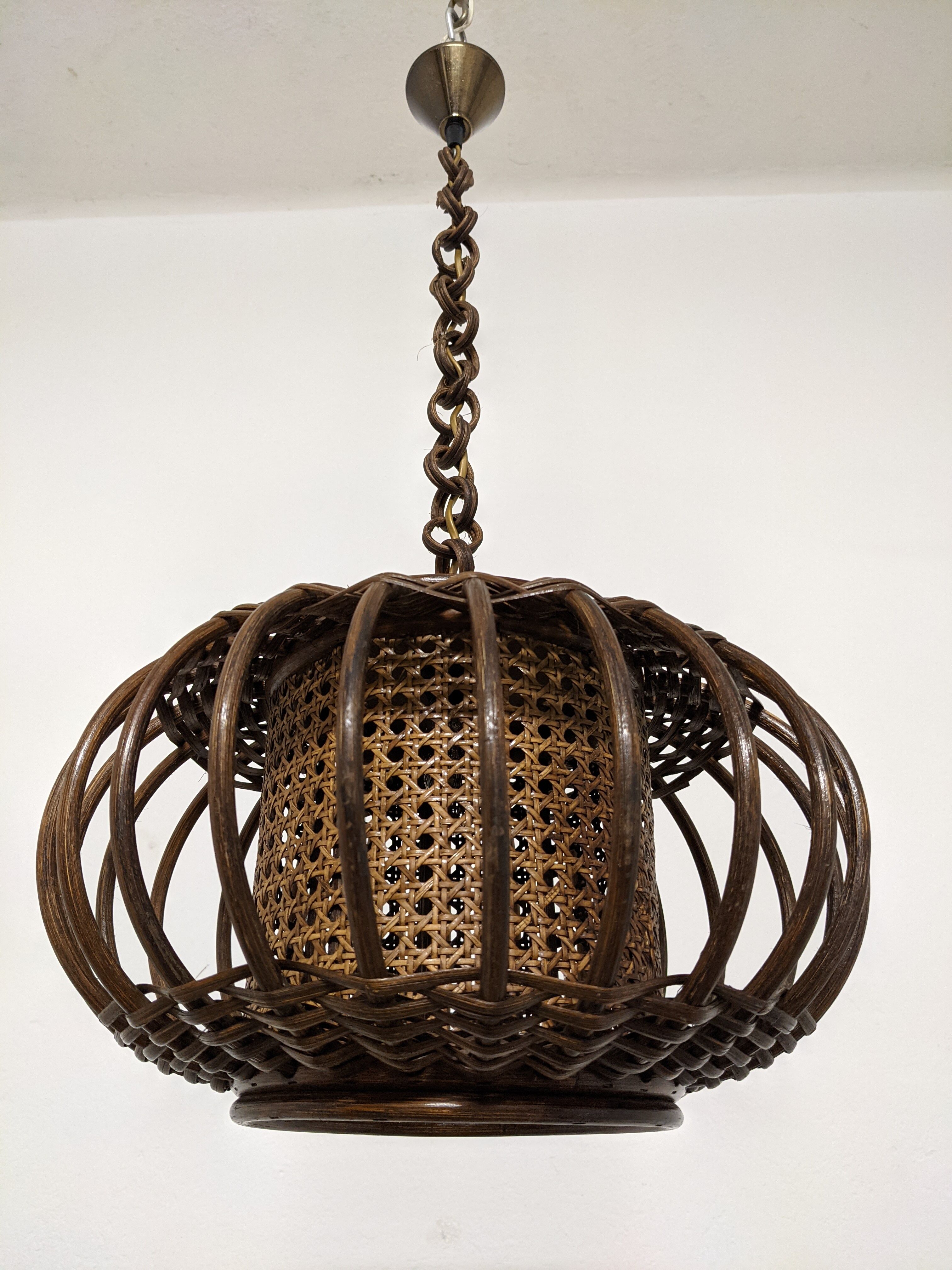 Suspension en bambou et cannage des années 70