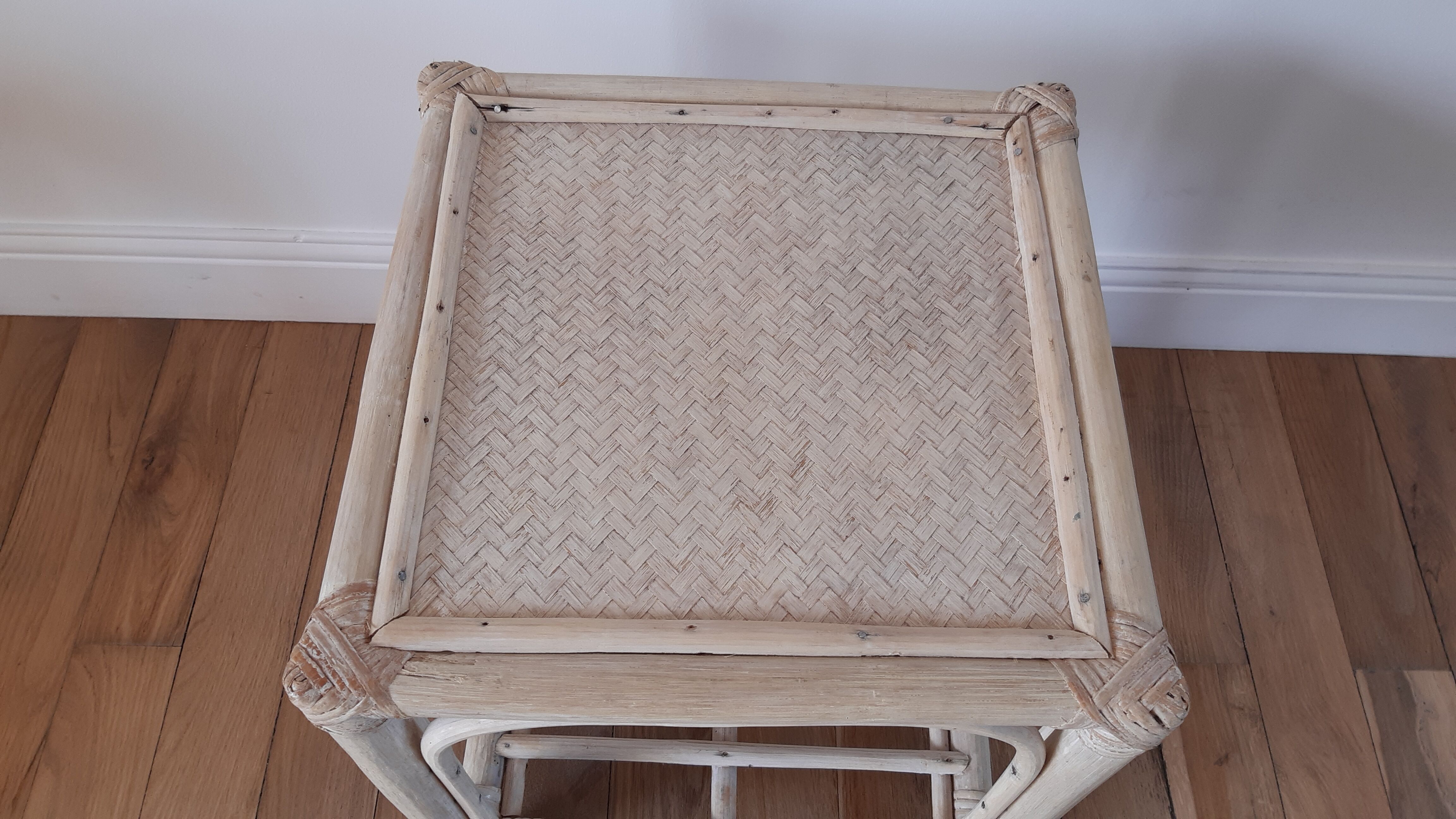 Rattan side table / bedside table 50s-60s