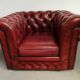Fauteuil Chesterfield cuir bordeaux clair