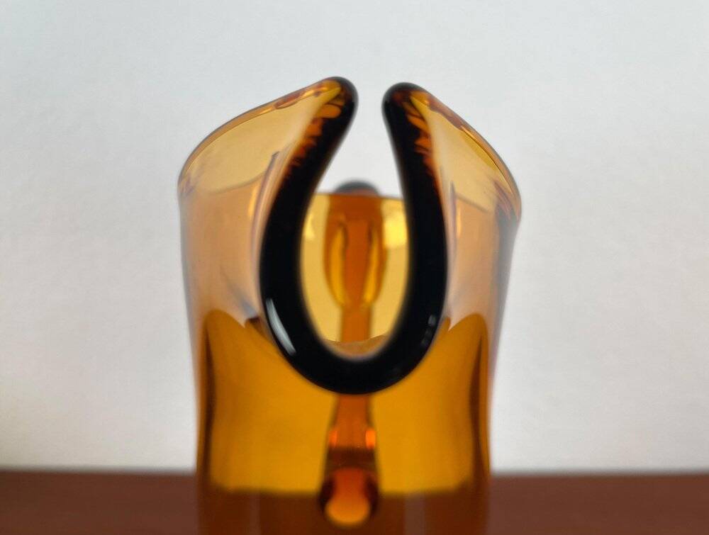 Amber glass carafe from the mid-century German Jagdhaus series and drinking glasses by Wilhelm Braun-Feldweg for Hirschberg, 1960s, set of 7.