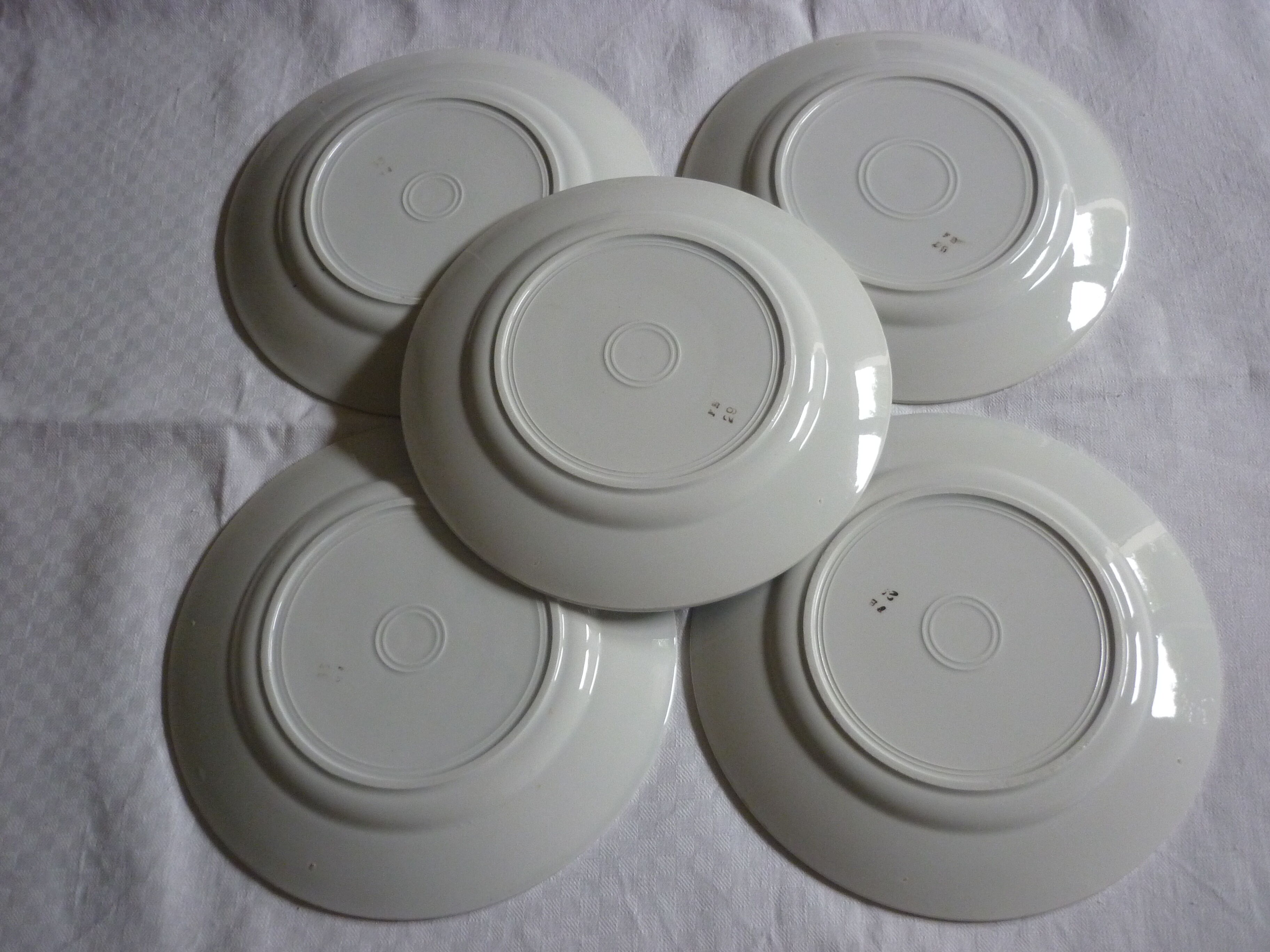 5 plates of vintage blue flowers