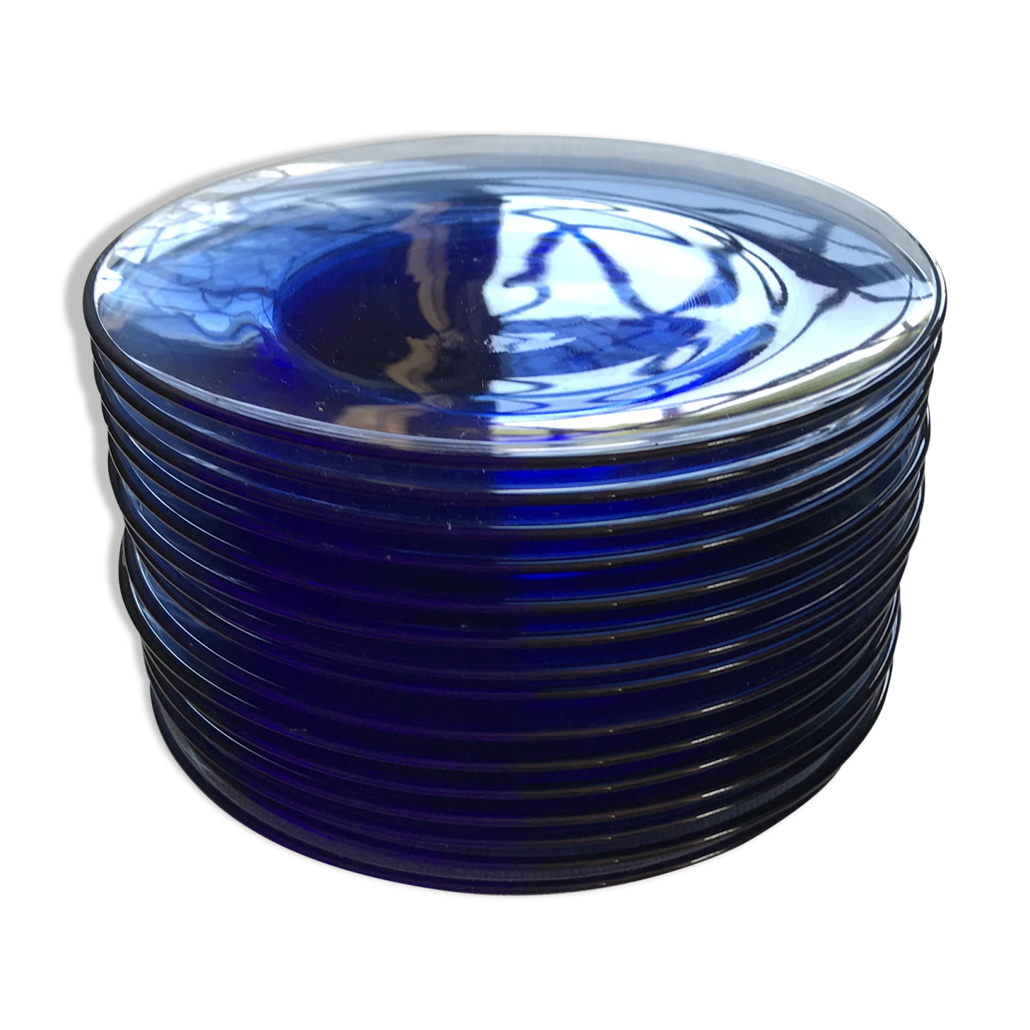 Set of 14 blue glass dessert plates