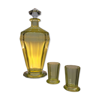 Val Saint Lambert Shaker / karaf « Montmartre » avec 2 glaçages en verre d'uranium c