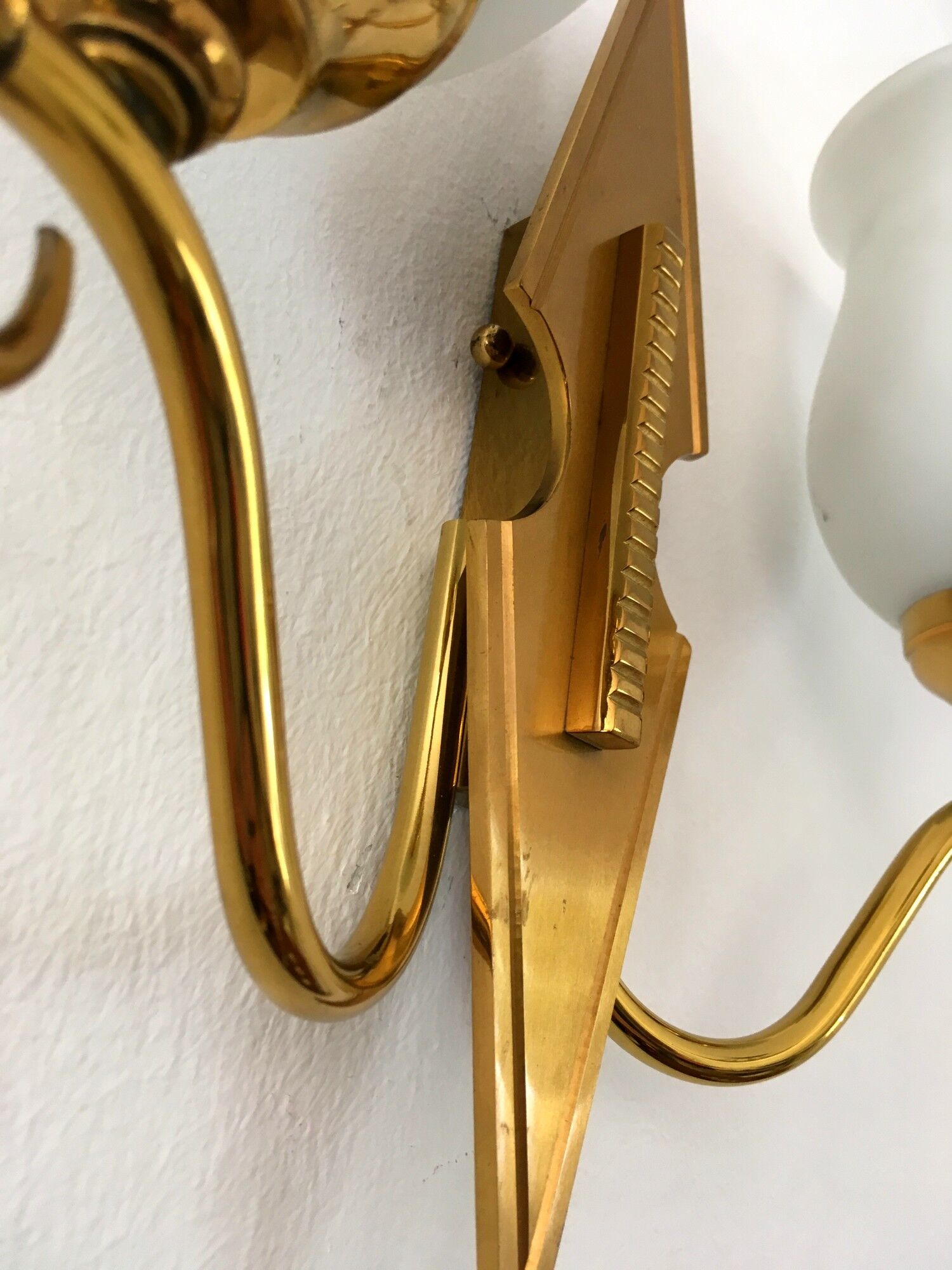 2 vintage brass and opaline sconces in the 1950