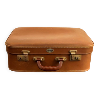 Valise ancienne en fibres vulcanisées & bakélite "Verlin" 1960
