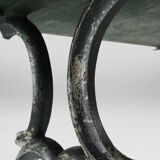 French bistro table with elegant metal base and oak top, ca. 1890