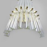 Pair of Venini Style Mid-Century Brass and Murano Glass "Triedri" Sconces