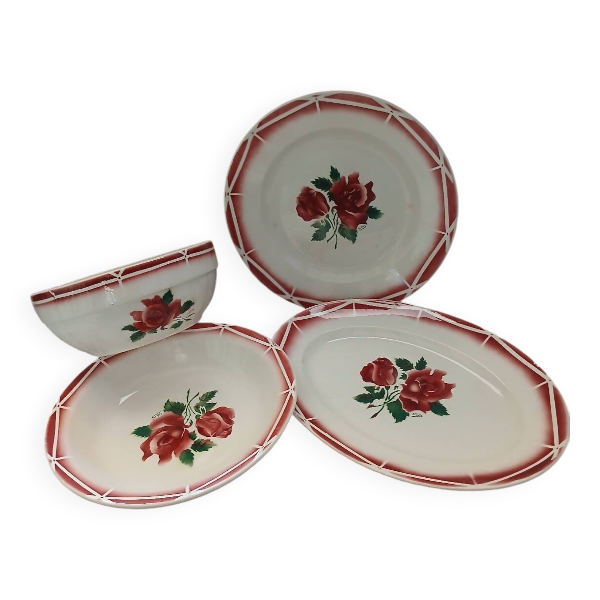 4 old dishes from Digoin and Sarreguemines
