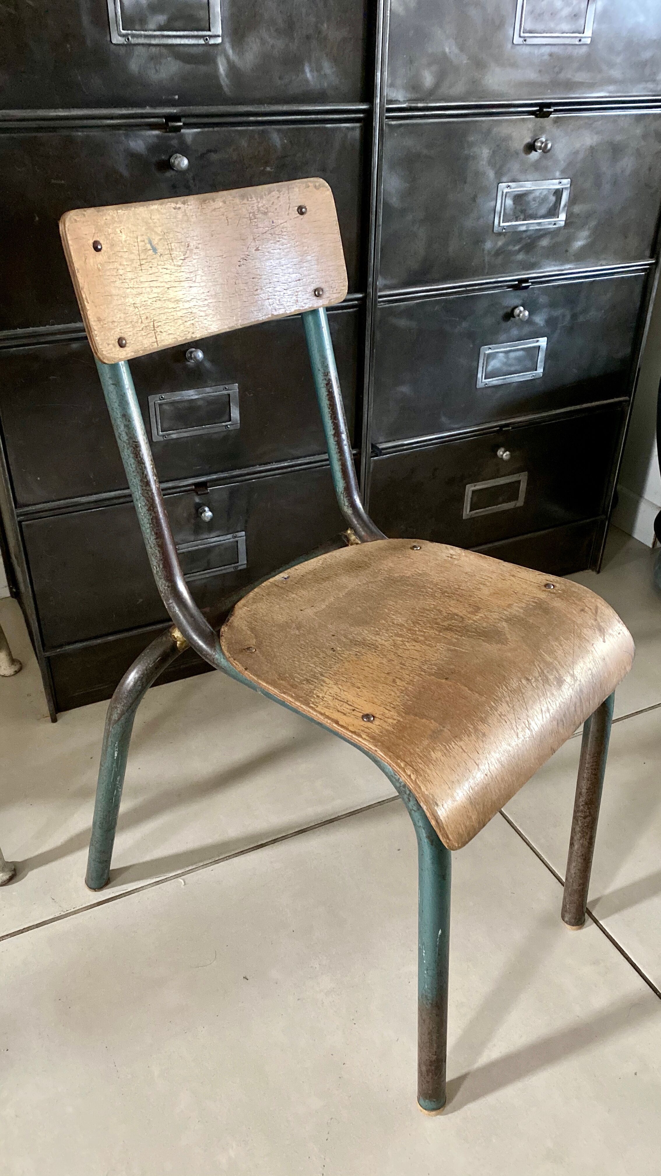 Old schoolboy chair child wood and metal