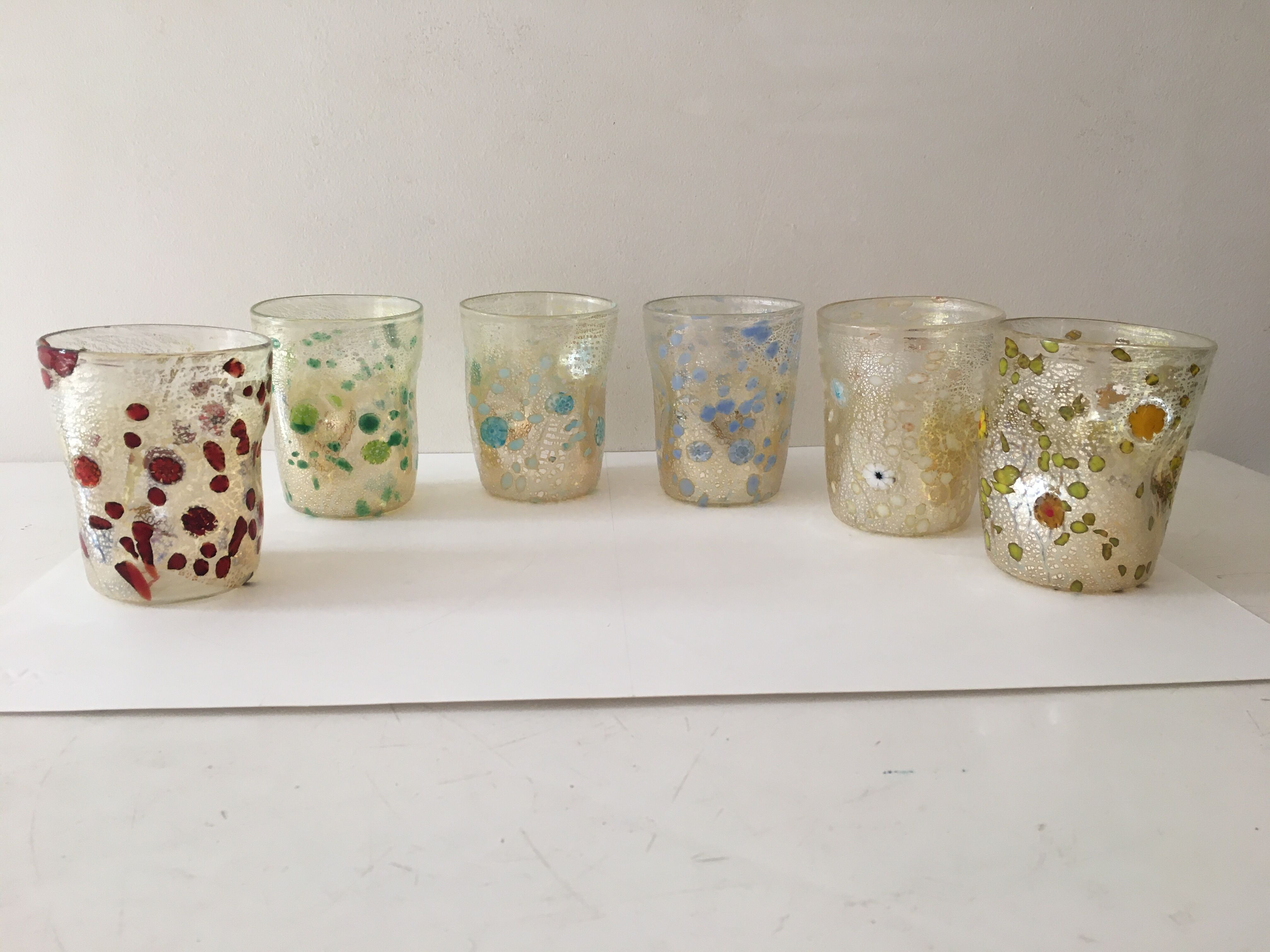 Set of 6 murano glasses acqua "goto" "murrisa" in murano glass unique piece