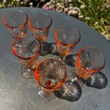 6 antique Rosaline liqueur glasses – vintage pink glass – 50s/60s