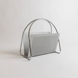 Porte-revues en métal chromé argenté vintage par Mascagni – design perforé, style futuriste, Italie années 1970