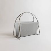 Vintage argent chrome-plated metal magazine rack by Mascagni – perforated, space-age design, Italy 1970s