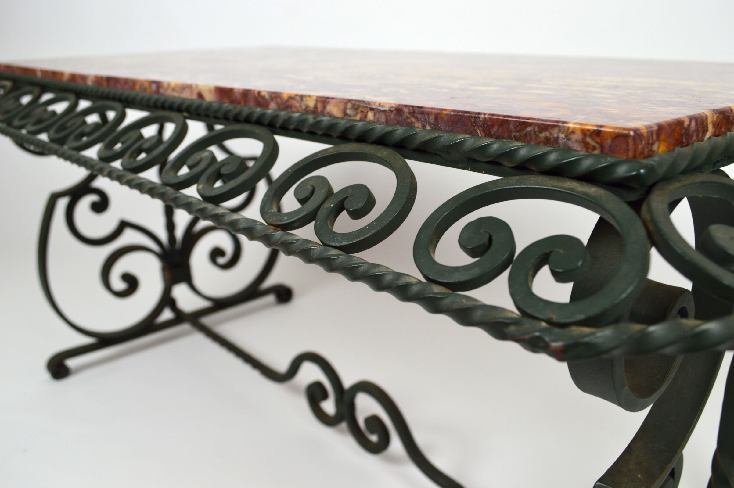 Coffee table in marble and wrought iron, circa 1940