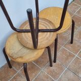 3 vintage stackable stools in wood and metal, industrial style, 45 cm
