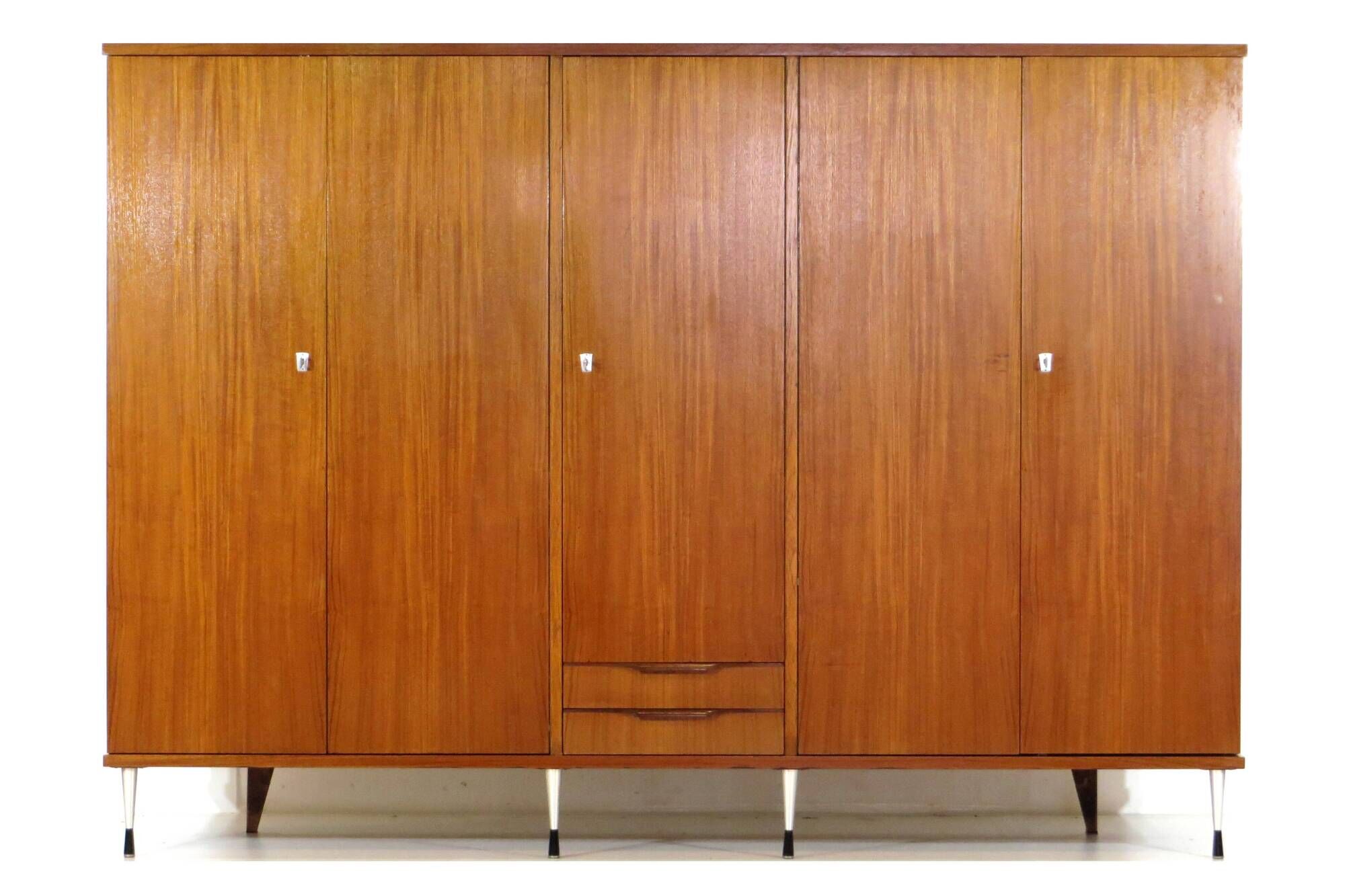XL Vintage mid century modern 5-door wardrobe in teak, Italian style 1960s