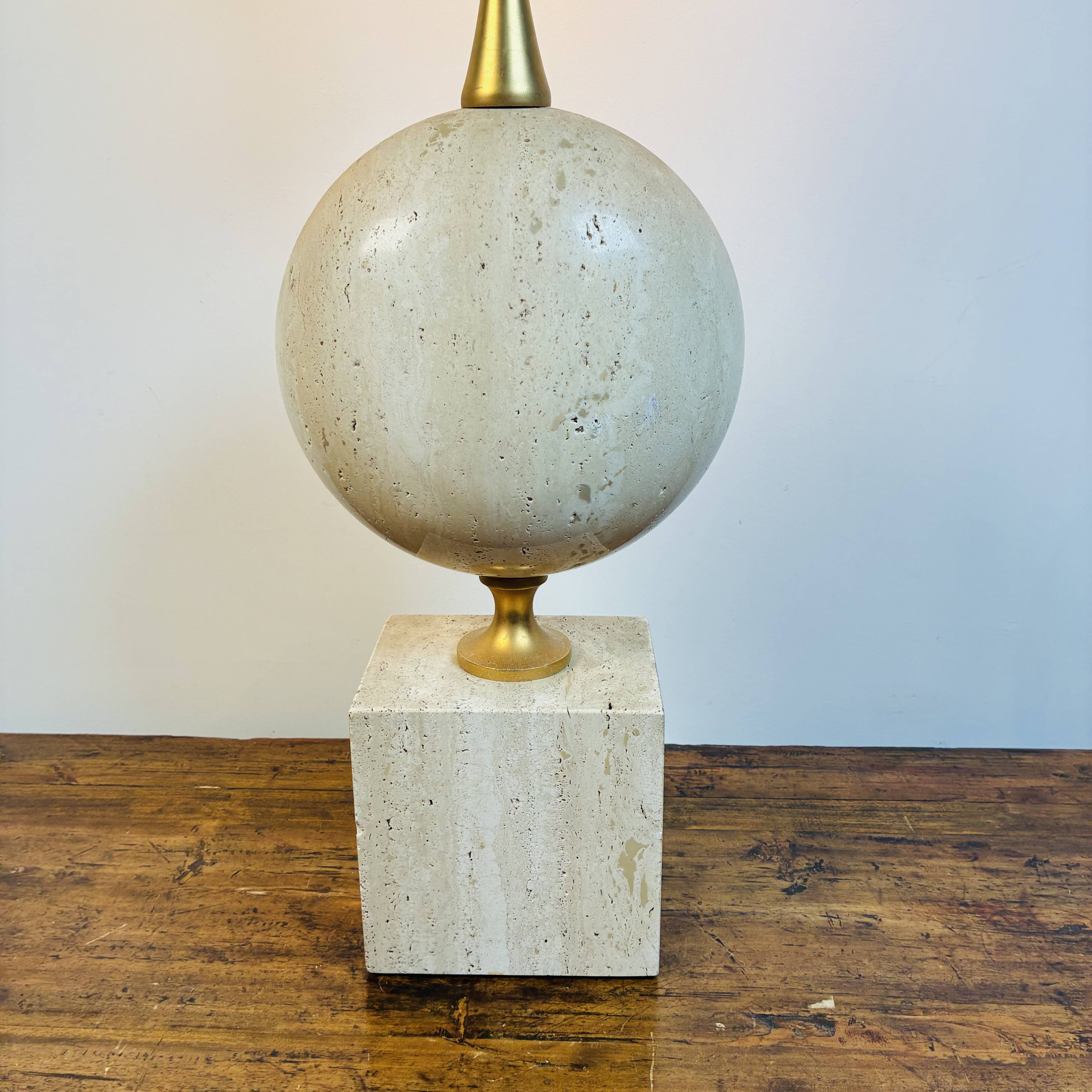 Philippe Barbier Lamp Maison Barbier Travertine and Brass Vintage 1970 - 60