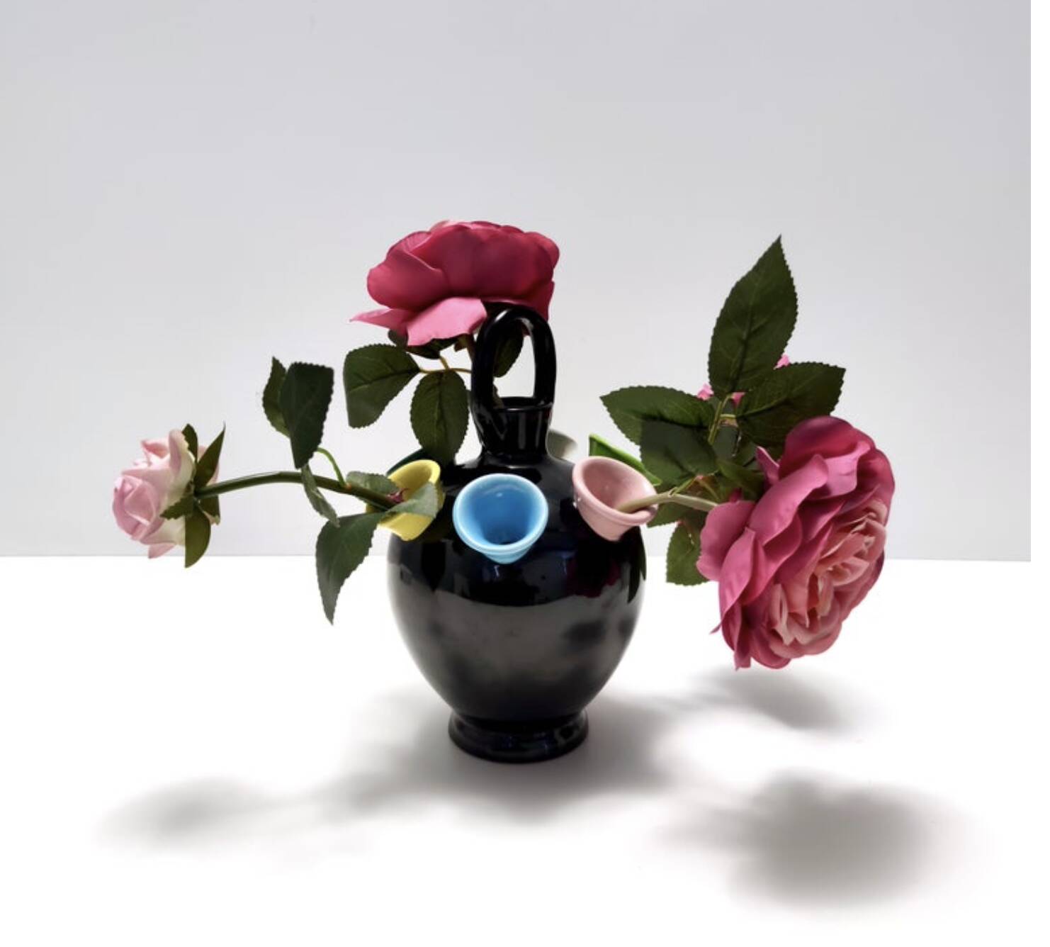 Vintage Black Lacquered Ceramic Tulip Vase Ascribable to Pucci Umbertide, I