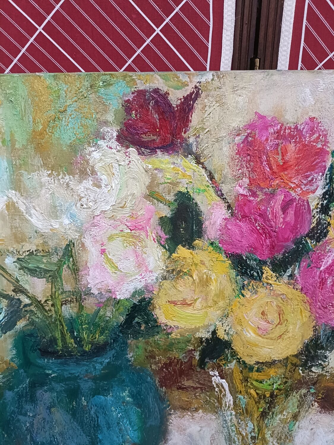 Painting on canvas, bouquet of roses, Georges Rocher