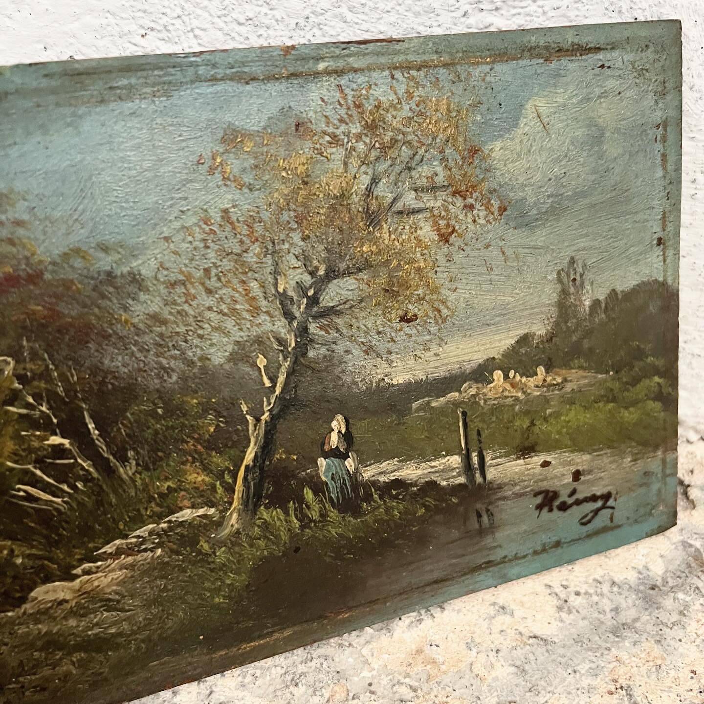 Old French Barbizon countryside painting