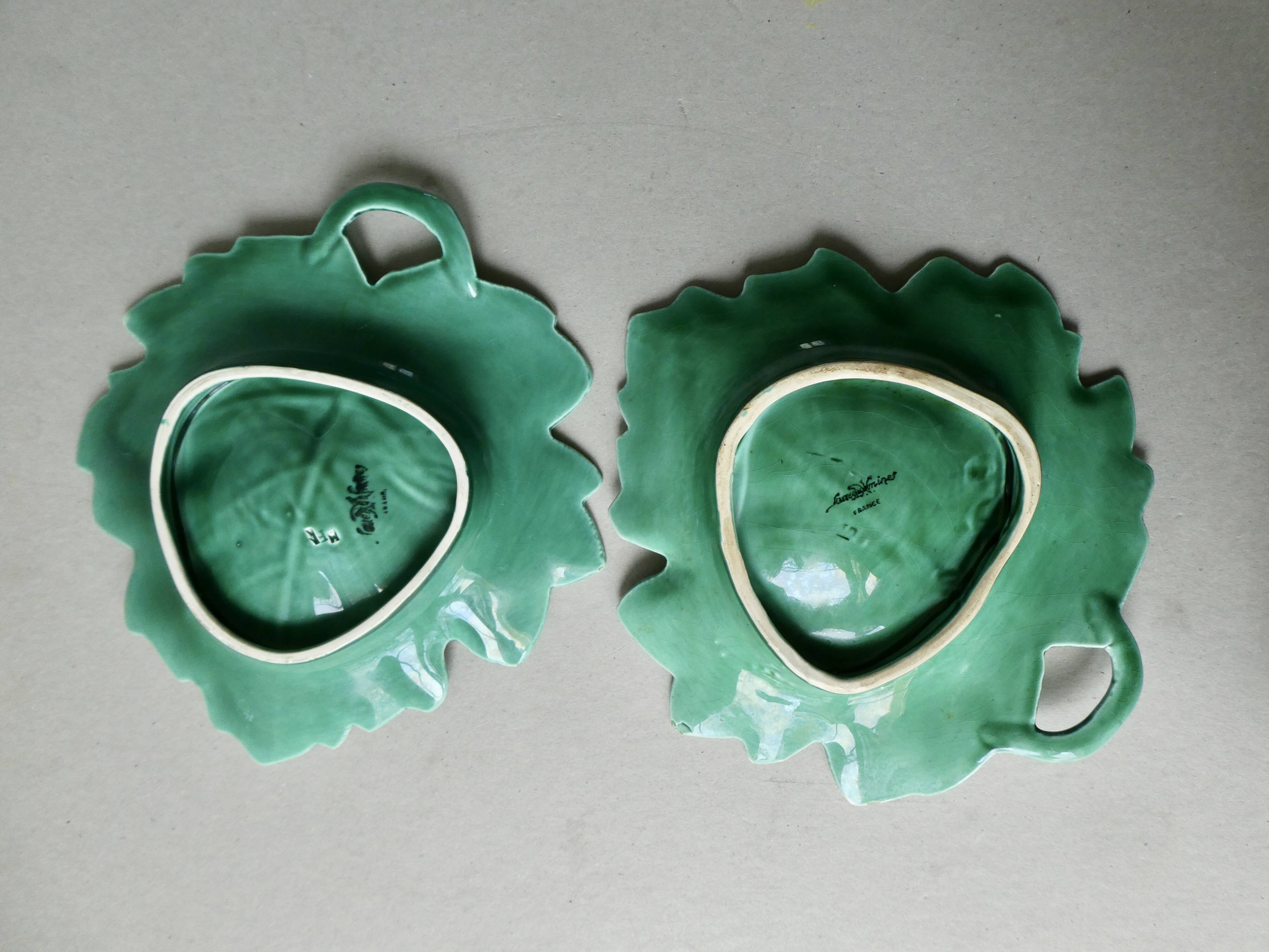Set of 2 leaf-shaped bowls, Sarreguemines France