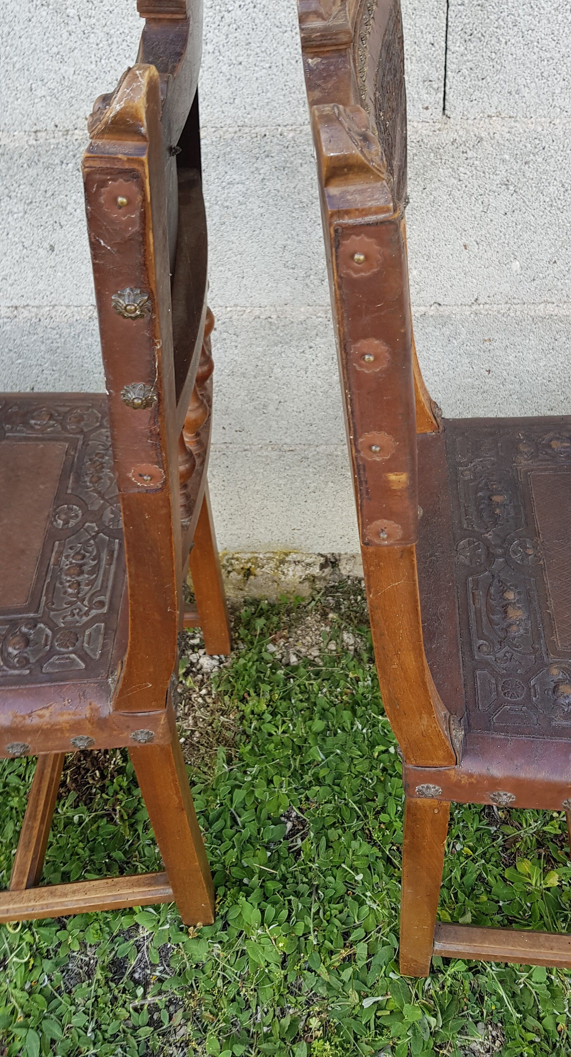 2 seat chairs and leather backrest