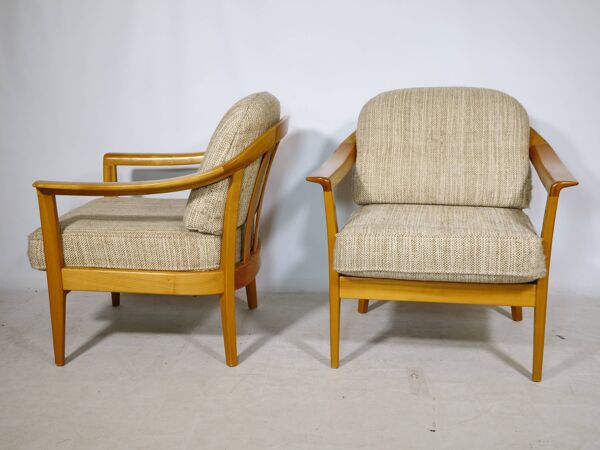 Fauteuils de club en bois de cerisier par Klaus Warzecha pour Wilhelm Knoll, ensemble de 2, années 1970.