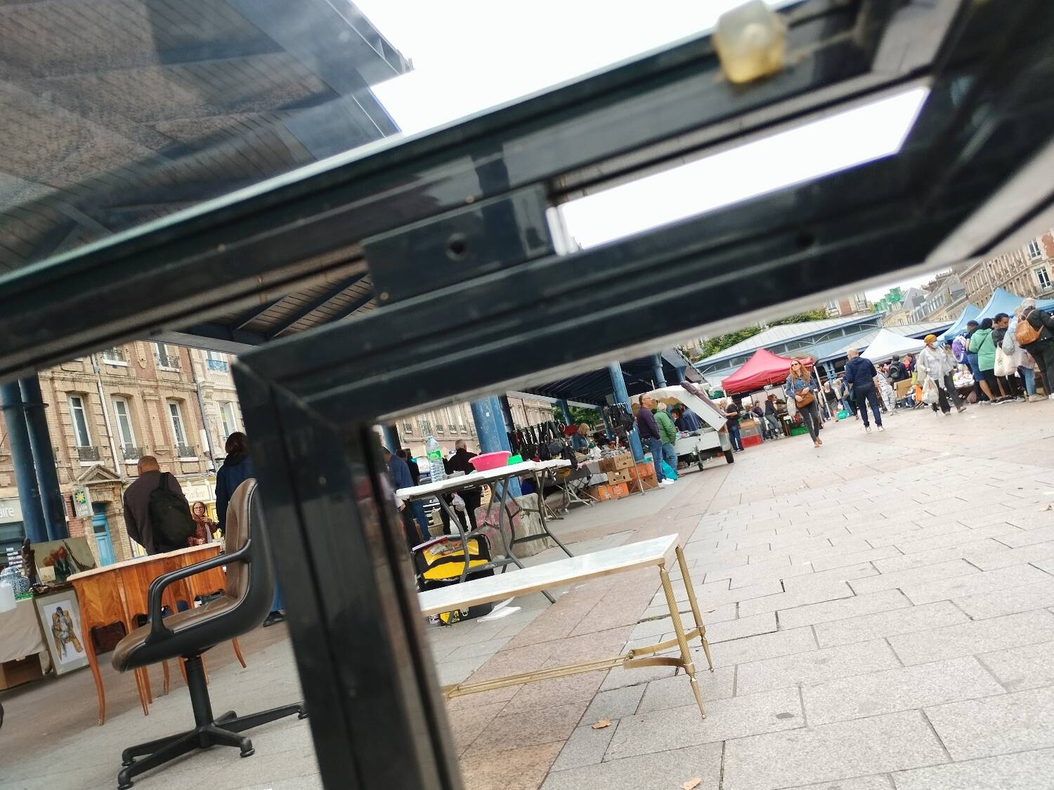 Old console with vintage glass top