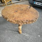 Brutalist coffee table in solid elm burl 108 cm diameter
