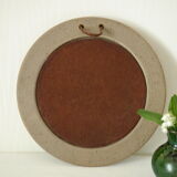 Artisanal round mirror in vintage green sandstone signed