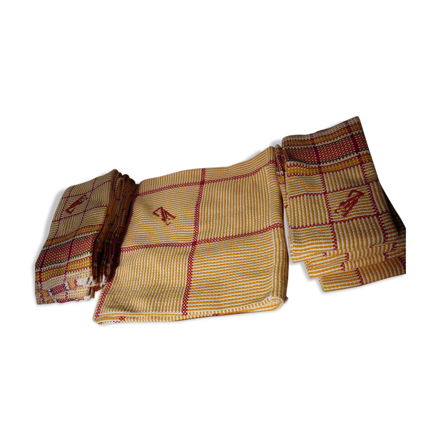 Nappe et 11 serviette en coton monogrammé VG ou VC