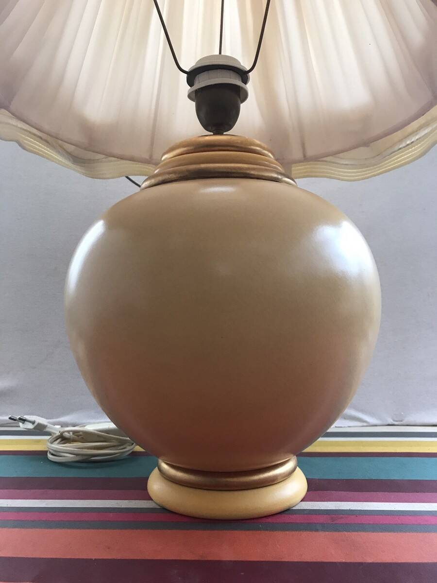 Vintage kostka lamp ceramic honey & gold + draped fabric shade burgundy