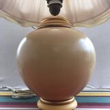 Vintage kostka lamp ceramic honey & gold + draped fabric shade burgundy