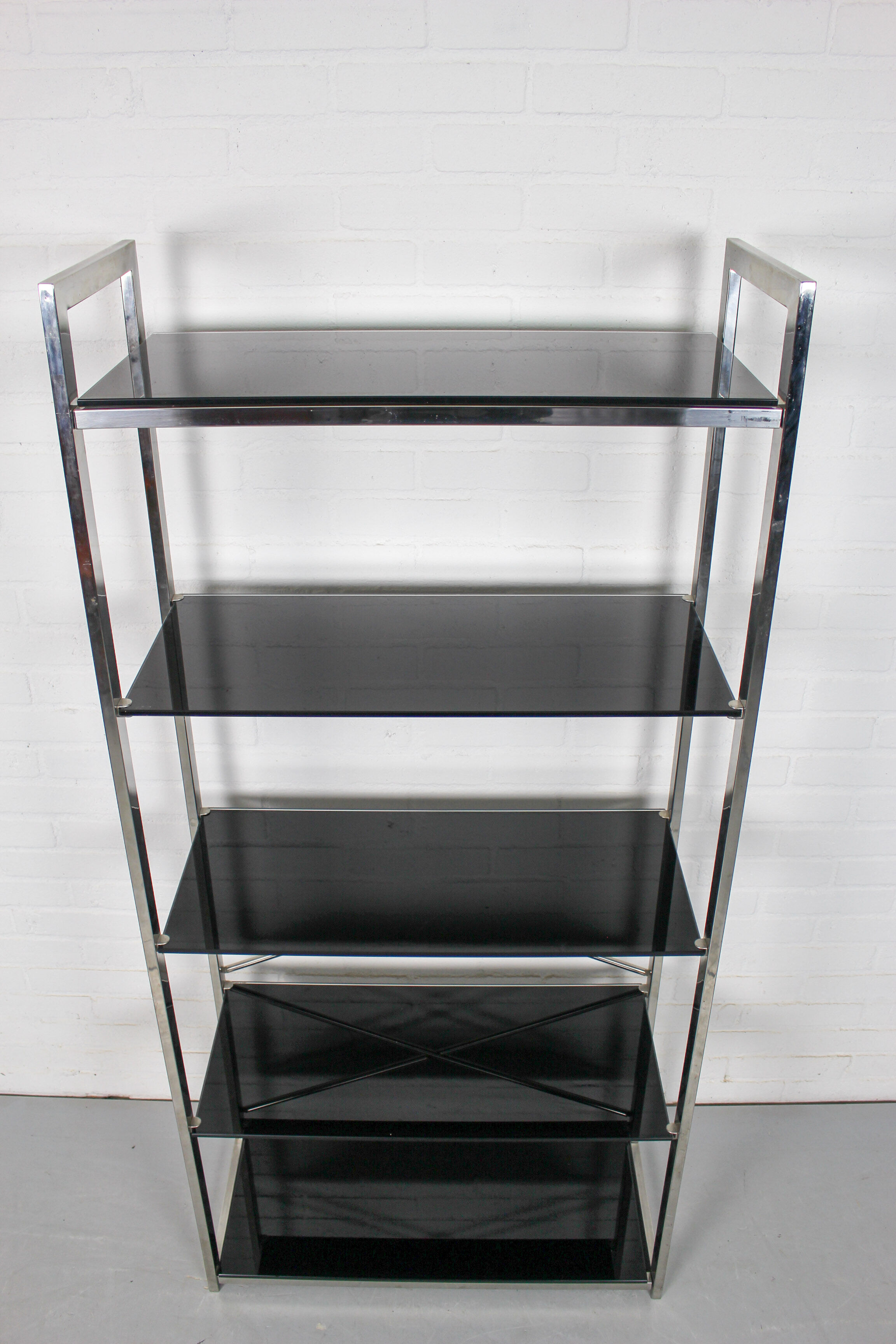 Chrome & smoked glass shelving unit, 1970s