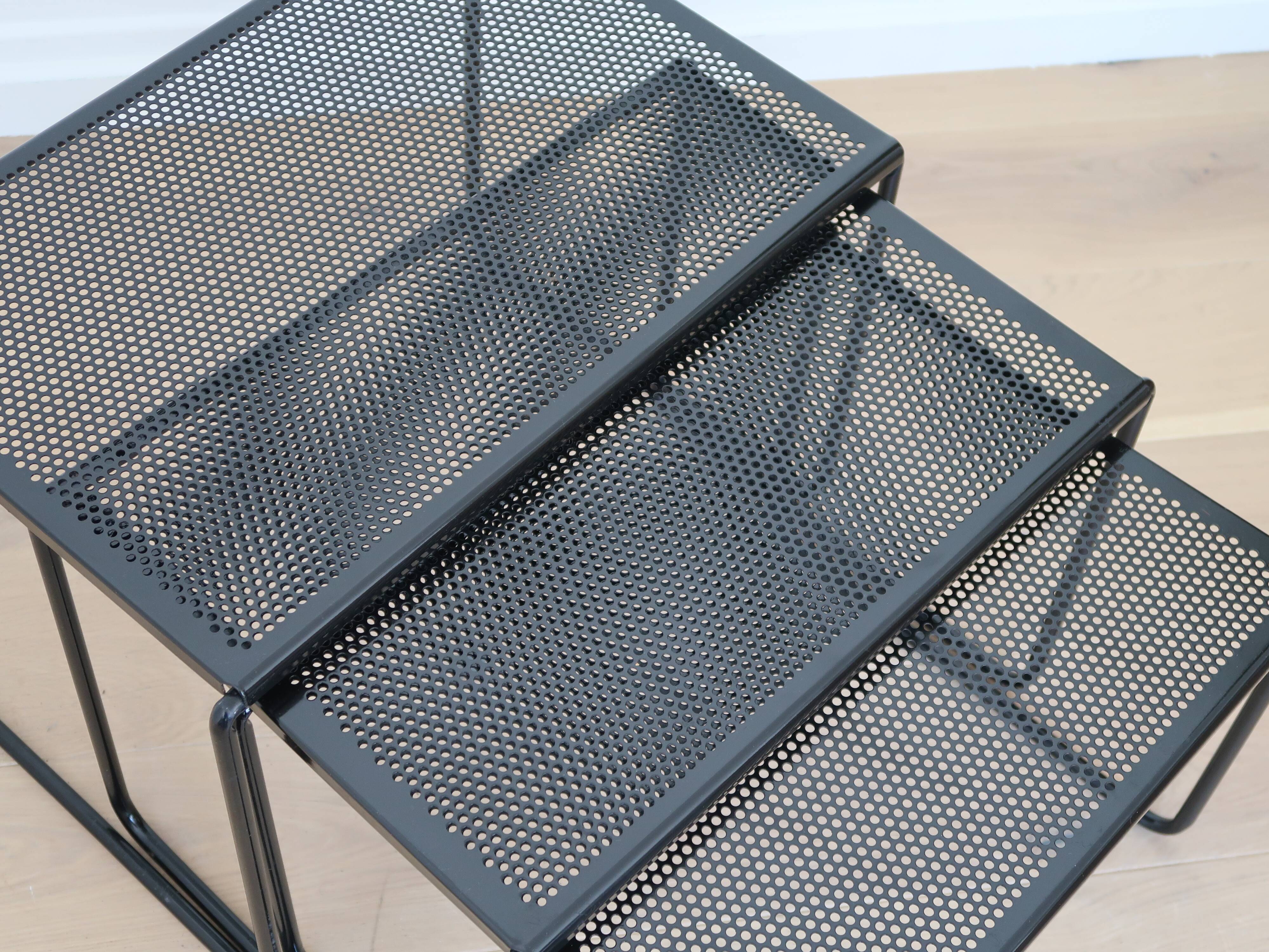 Vintage perforated metal nesting tables 80s