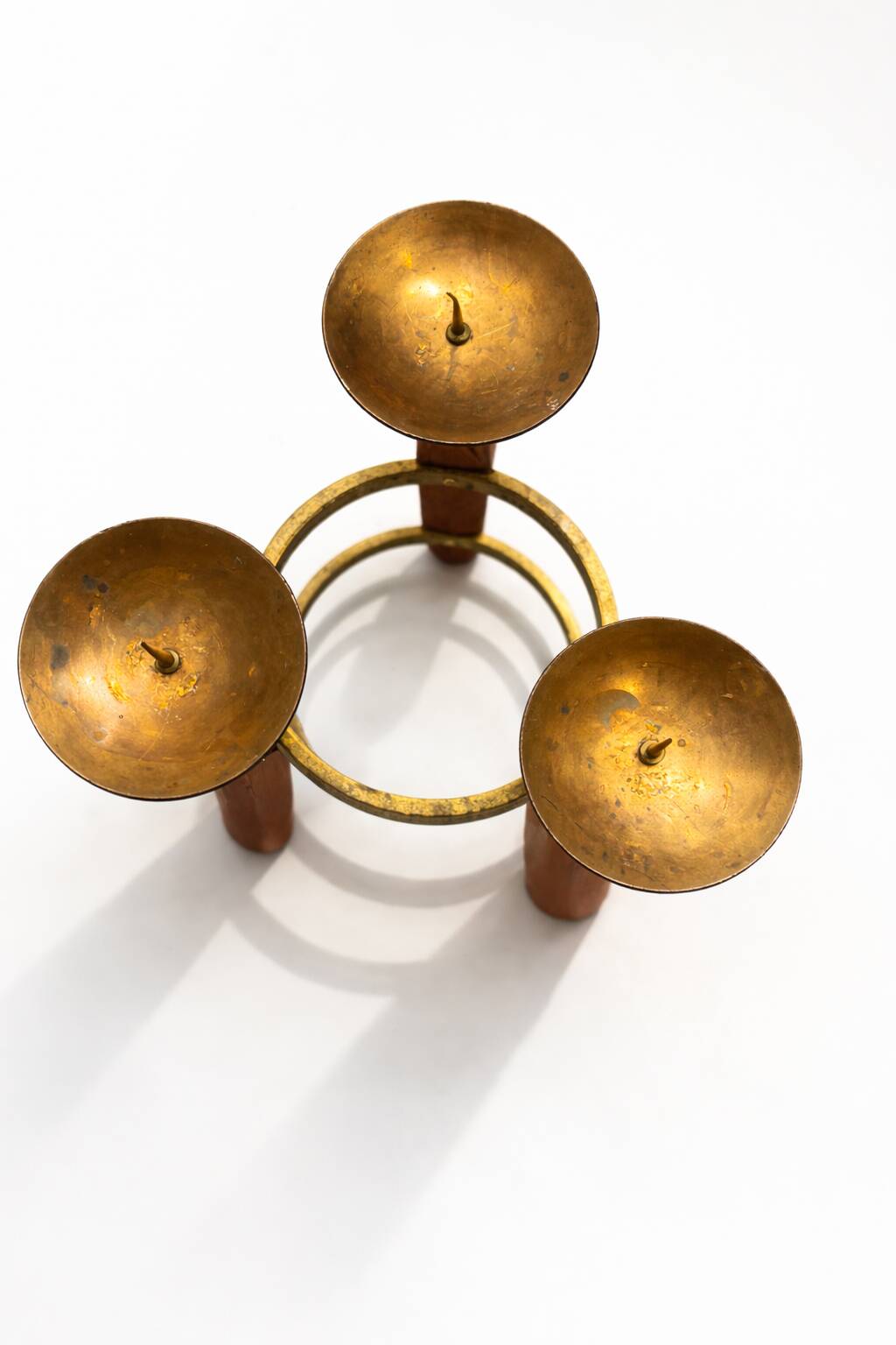 Chandelier ajustable en teck et laiton Mid-Century