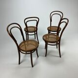 Ensemble de 4 chaises de salle à manger Mid Century Zpm Radomsko Bentwood et Cane, années 1960