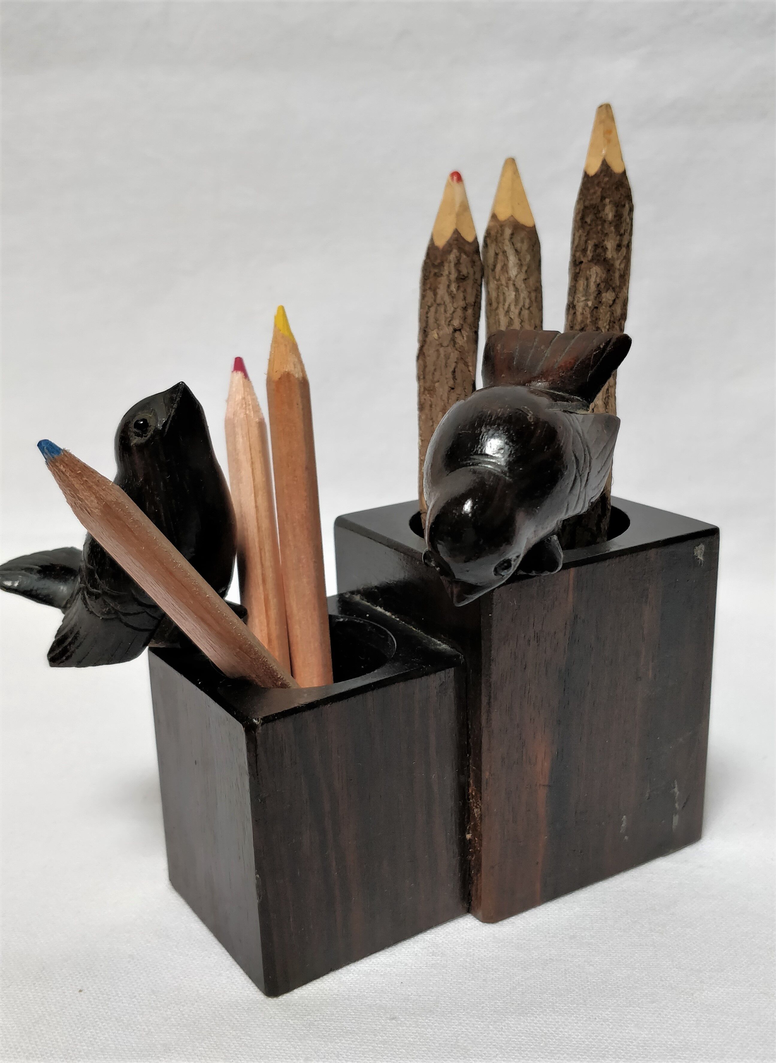 Wooden pencil jar and pens