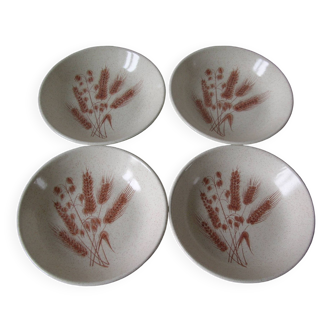 Set of 4 old soup plates decorated with an ear of wheat Atelier d'Art Lunéville