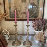 Paire de bougeoirs en laiton