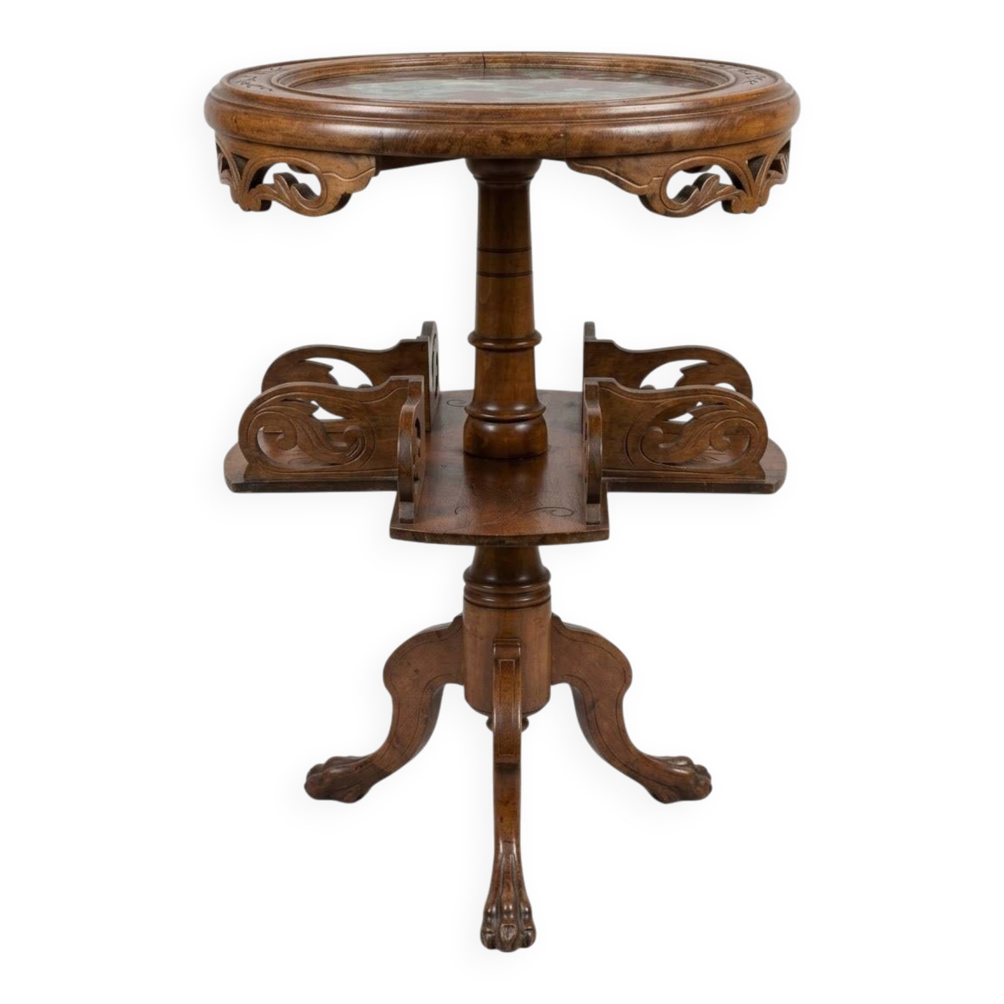 A Side Table / Stand in Walnut - Red Marble - Rotating Top