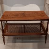 Mahogany coffee table / end table with rattan spacer shelf