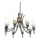 Mid-Century 8 lights brass and opaline glass chandelier. Italy 1950s