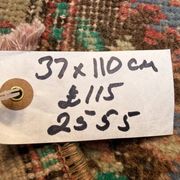 Small vintage Turkish rug 37x110 cm, short runner, shabby, mini carpet 2555
