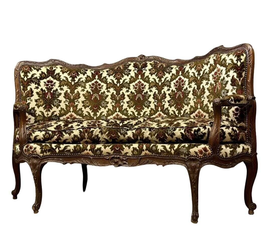 Rare Banquette d'angle / caqueteuse style Louis XV en bois sculpté