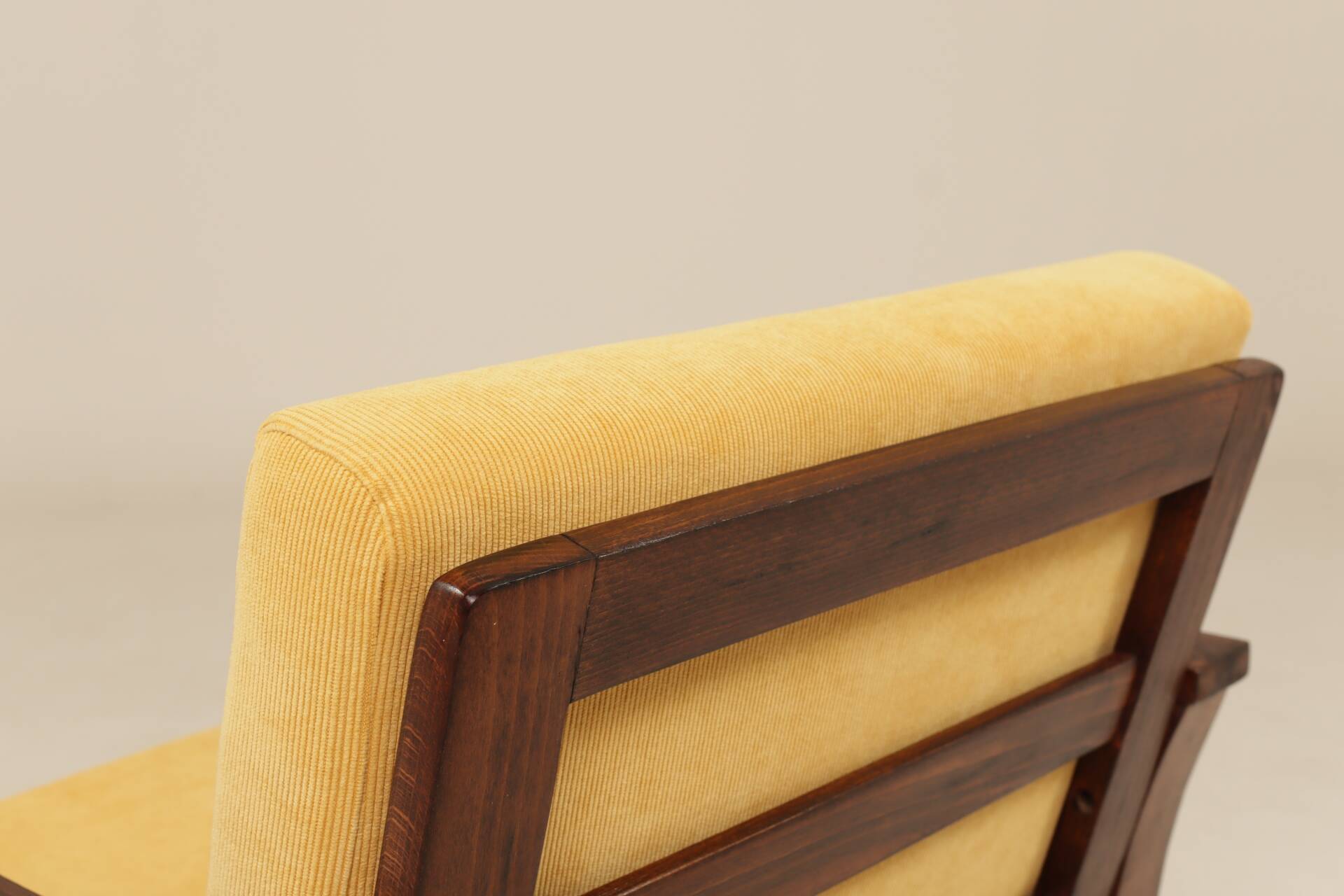 Pair of vintage curved beech armchairs, refurbished – Corduroy fabric