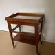 Serving Light mahogany English tea table. Beveled windows. circa 1900. Removable glass top.