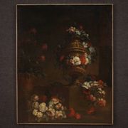 Peinture italienne antique nature morte aux fleurs du XVIIIe siècle