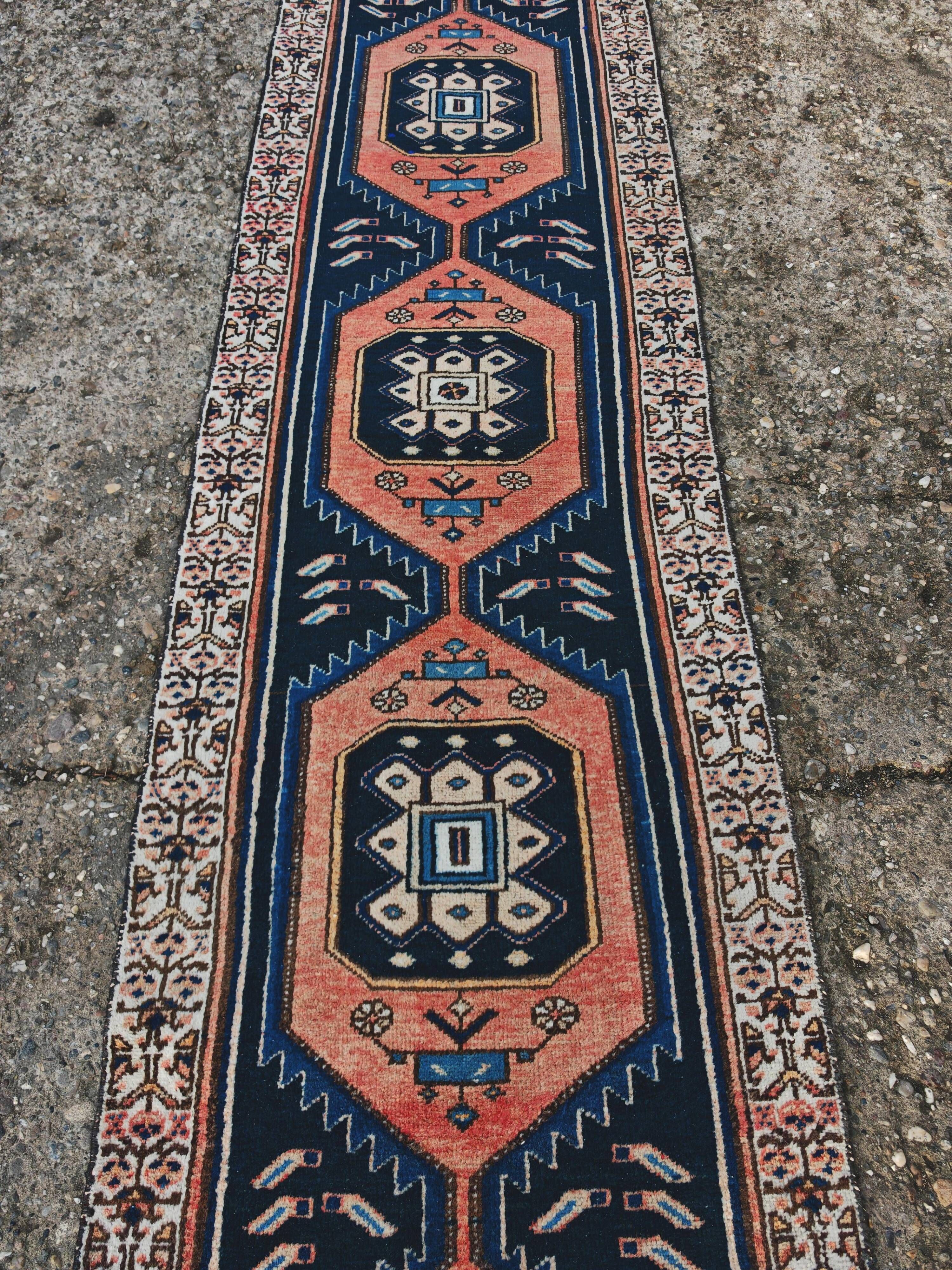 Vintage Anatolian runner rug in wool from the 1950s.